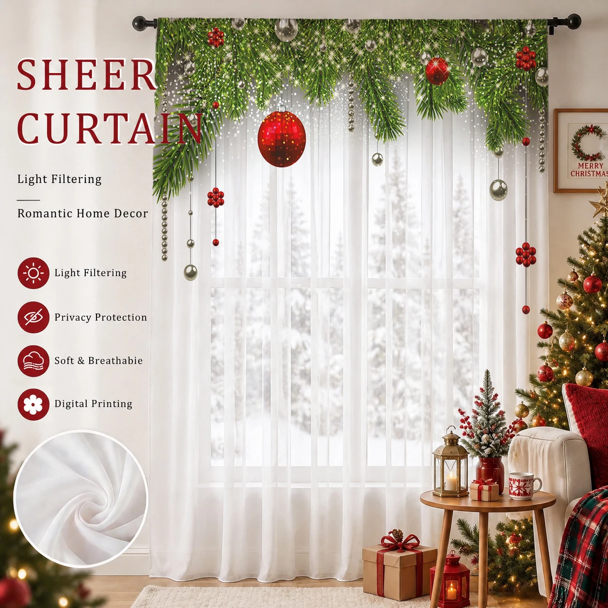 Curtain Sheer Voile - Christmas Gradient Sheer Curtain, Good Quality