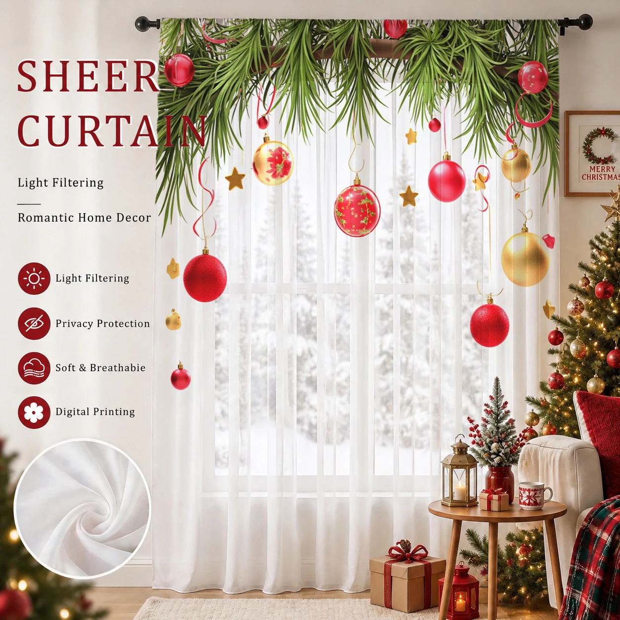 Curtain Sheer Voile - Christmas Gradient Sheer Curtain, Good Quality