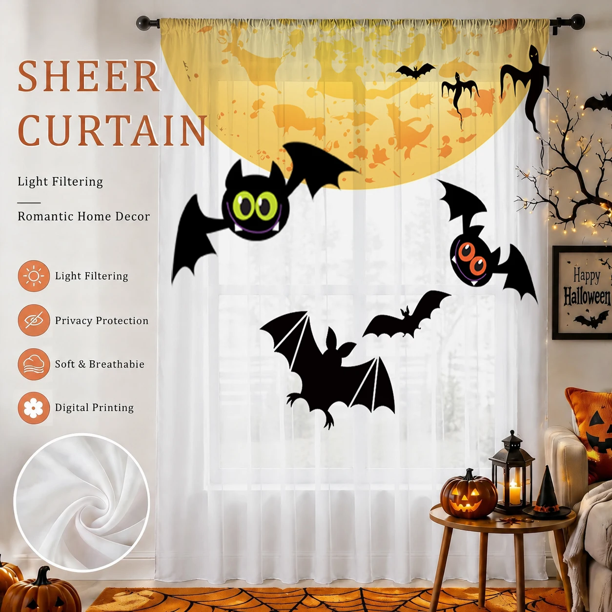 Curtain Sheer Voile - Halloween Day Gradient Sheer Curtain, Good