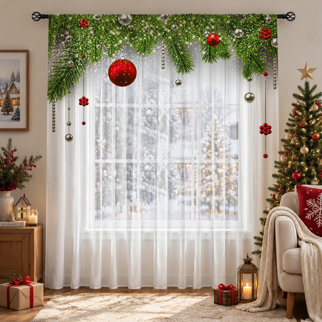Christmas Gradient Sheer Curta - Curtain Sheer Voile ulasan dan harga