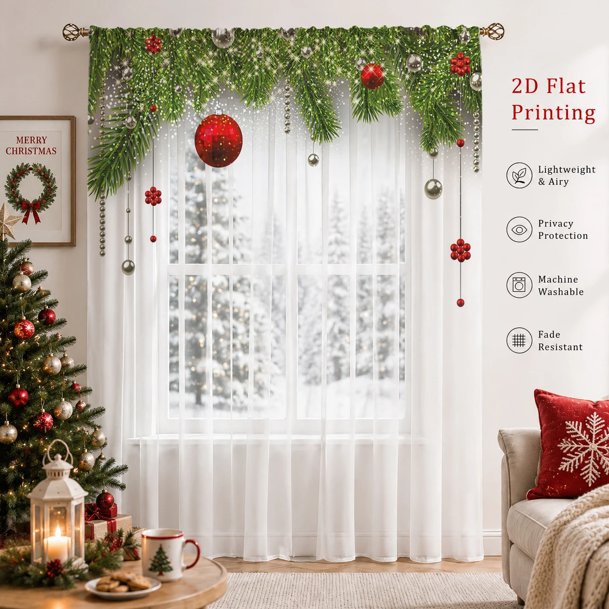 Christmas Gradient Sheer Curta - Curtain Sheer Voile ulasan dan harga