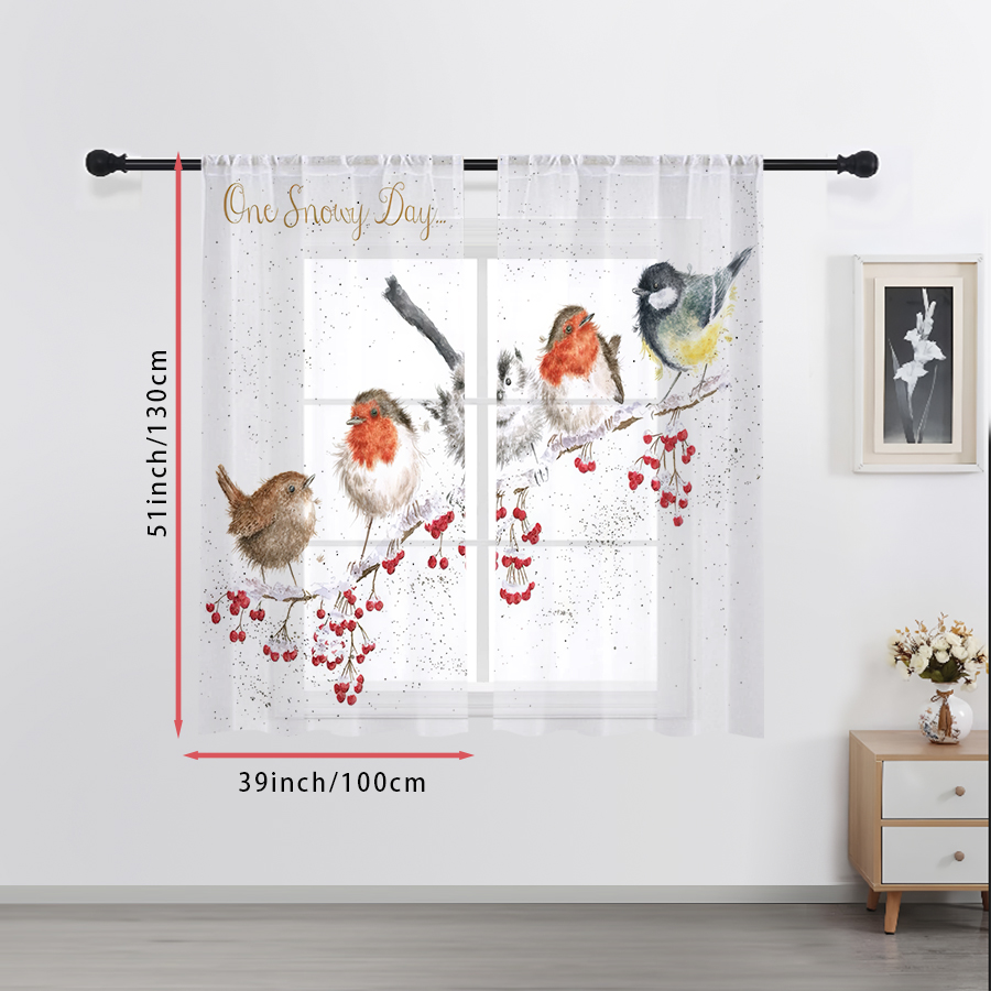2PCS Sheer Curtains Winter Bir - Curtain Sheer Voile ulasan dan harga