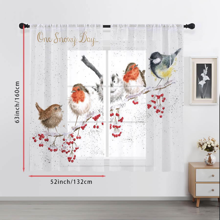 2PCS Sheer Curtains Winter Bir - Curtain Sheer Voile ulasan dan harga