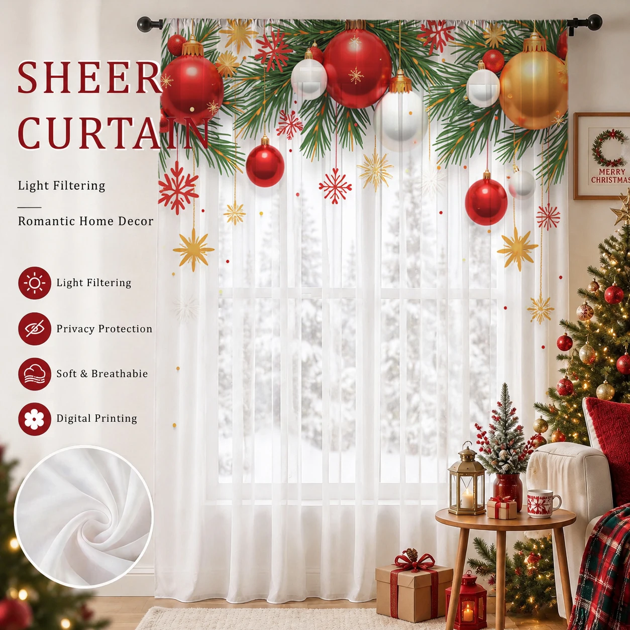 Christmas Day Gradient Sheer C - Curtain Sheer Voile ulasan dan harga