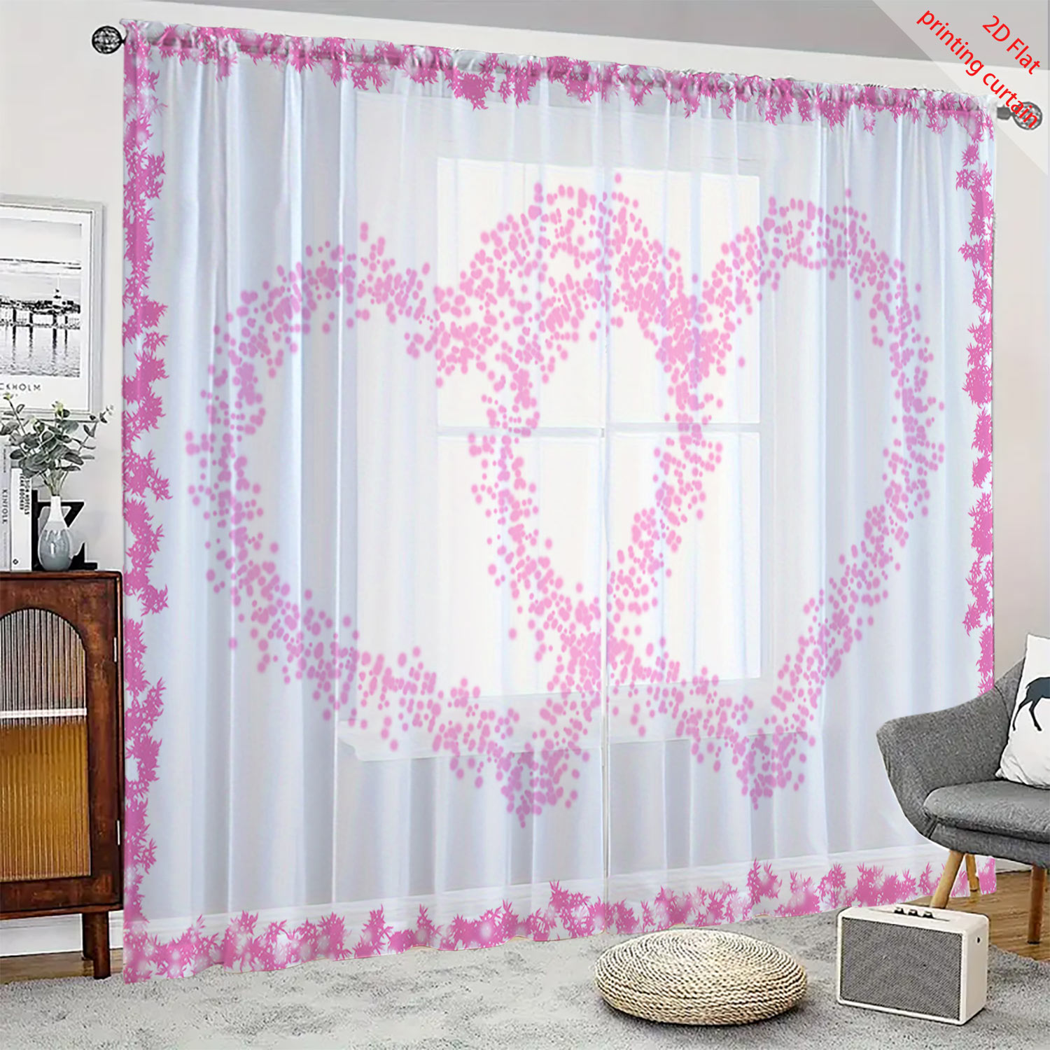 Heart Shaped Printed Transpare - Curtain Sheer Voile ulasan dan harga