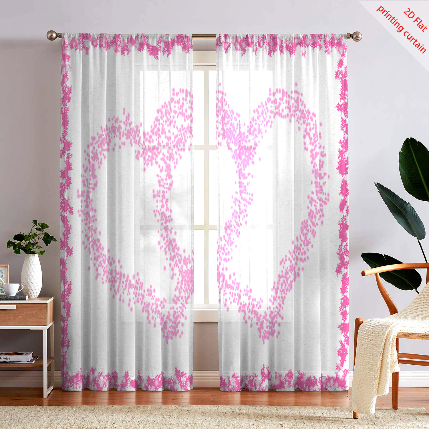 Heart Shaped Printed Transpare - Curtain Sheer Voile ulasan dan harga