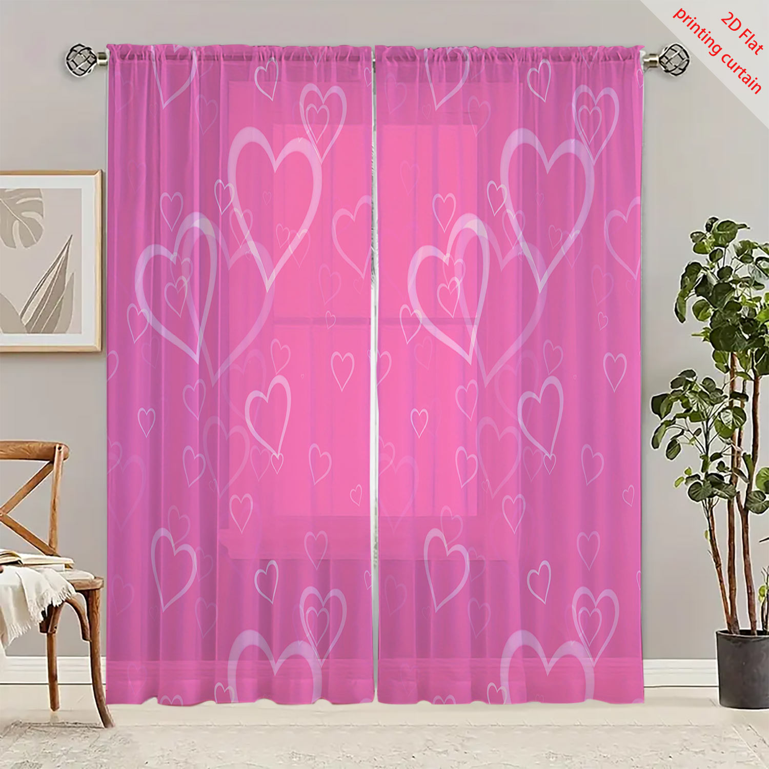 Heart Shaped Printed Transpare - Curtain Sheer Voile ulasan dan harga