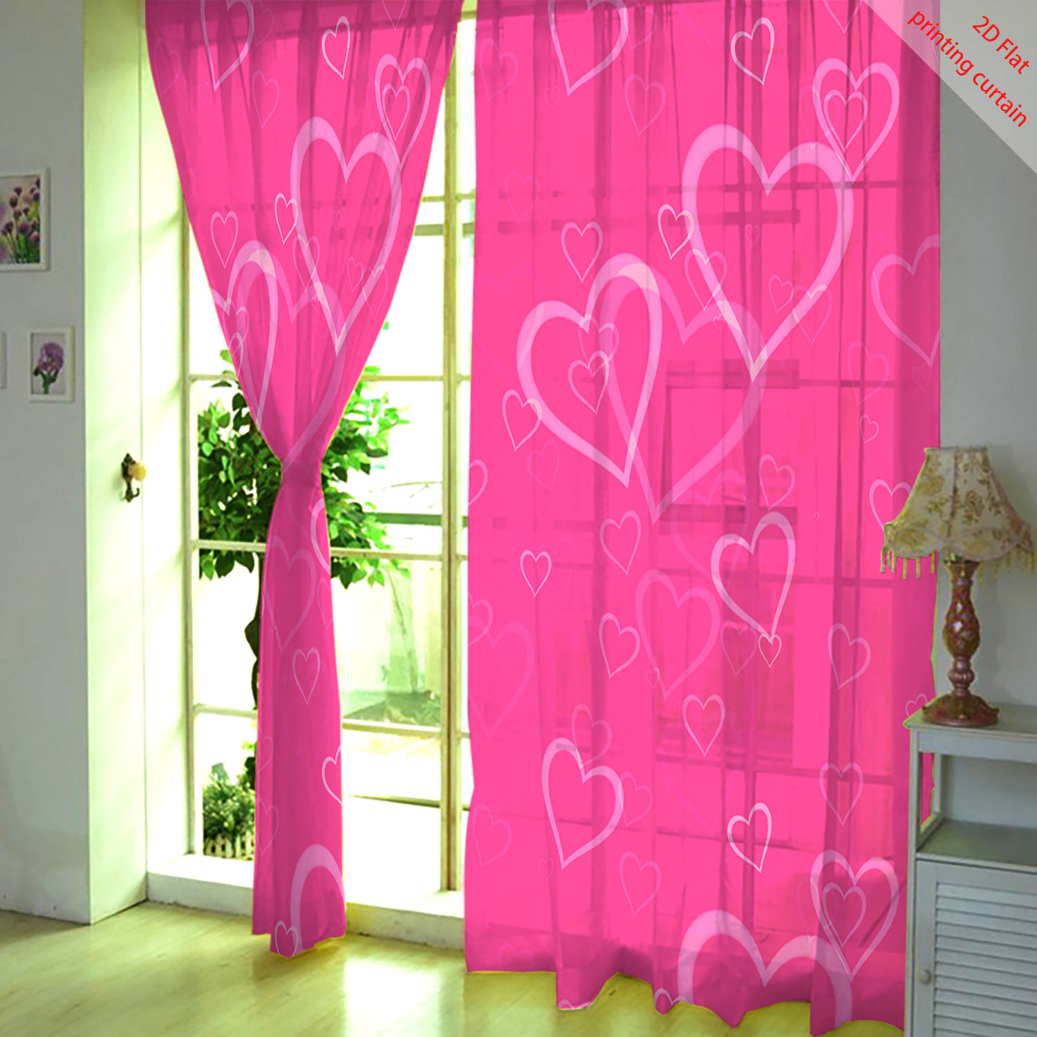 Heart Shaped Printed Transpare - Curtain Sheer Voile ulasan dan harga