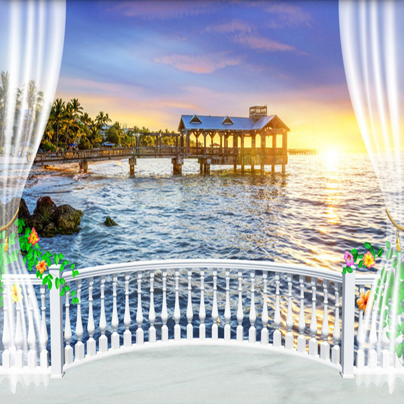 Custom Photo Wallpaper 3D Balc - Sunrise Home Textiles & Apparel ulasan dan harga