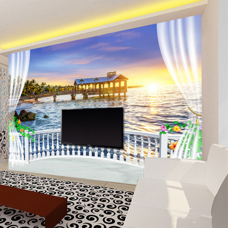 Custom Photo Wallpaper 3D Balc - Sunrise Home Textiles & Apparel ulasan dan harga