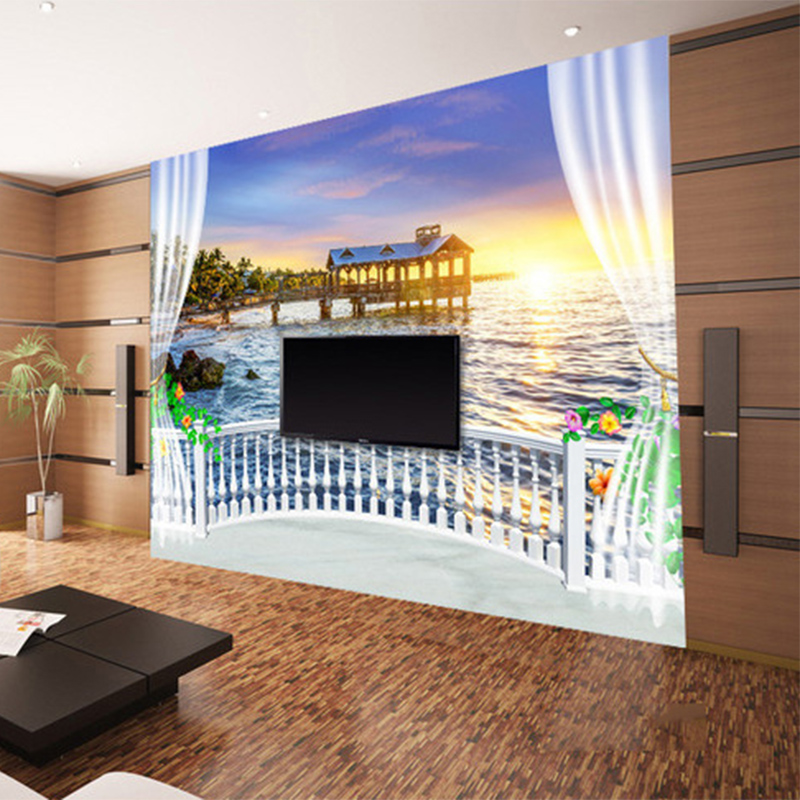 Custom Photo Wallpaper 3D Balc - Sunrise Home Textiles & Apparel ulasan dan harga