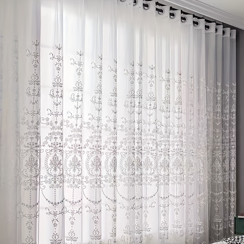 1pc White Embroidered Sheer Cu - Curtain Sheer Voile ulasan dan harga