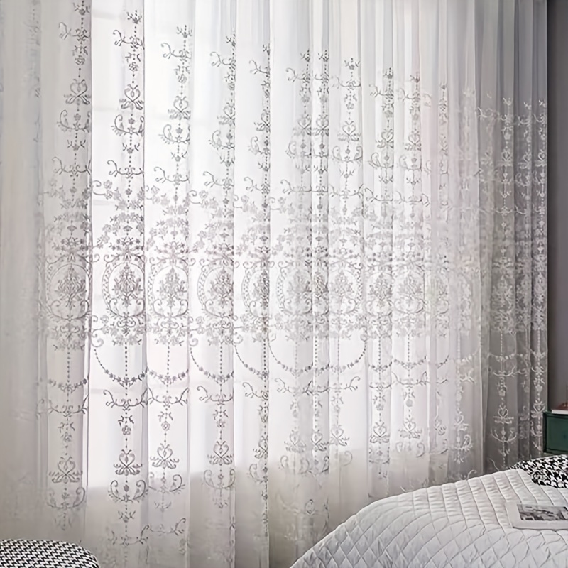 1pc White Embroidered Sheer Cu - Curtain Sheer Voile ulasan dan harga