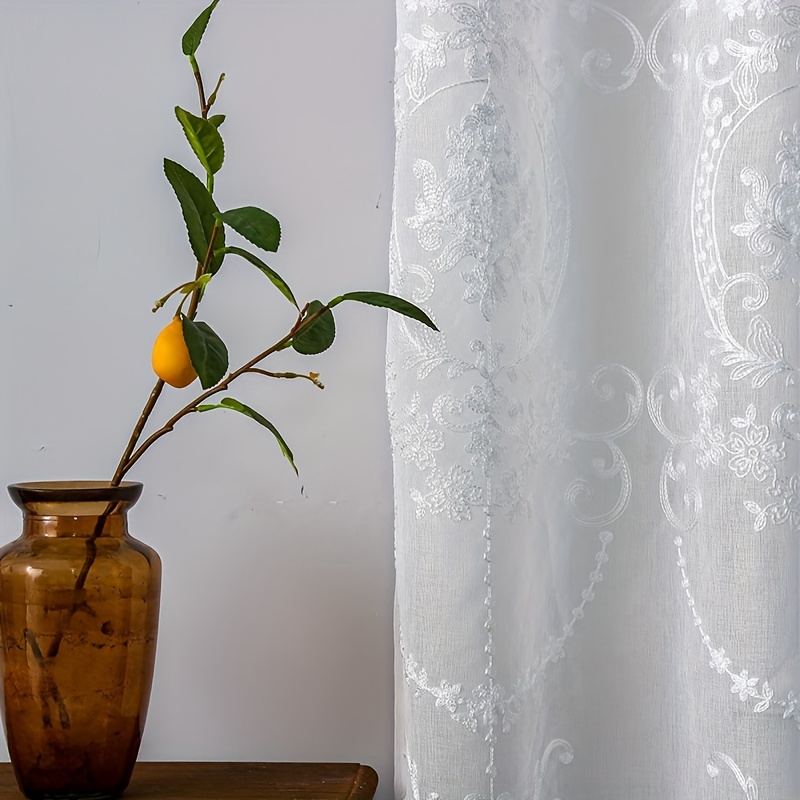 1pc White Embroidered Sheer Cu - Curtain Sheer Voile ulasan dan harga
