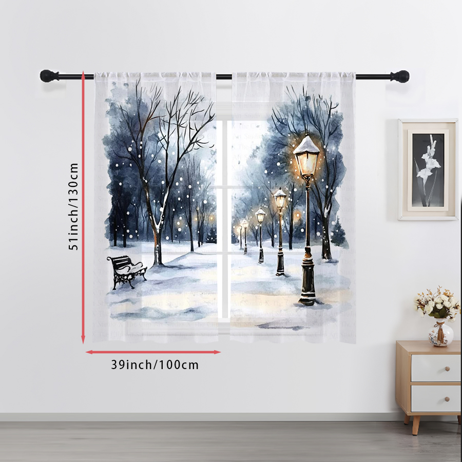 2PCS Sheer Curtains Winter Sno - Curtain Sheer Voile ulasan dan harga
