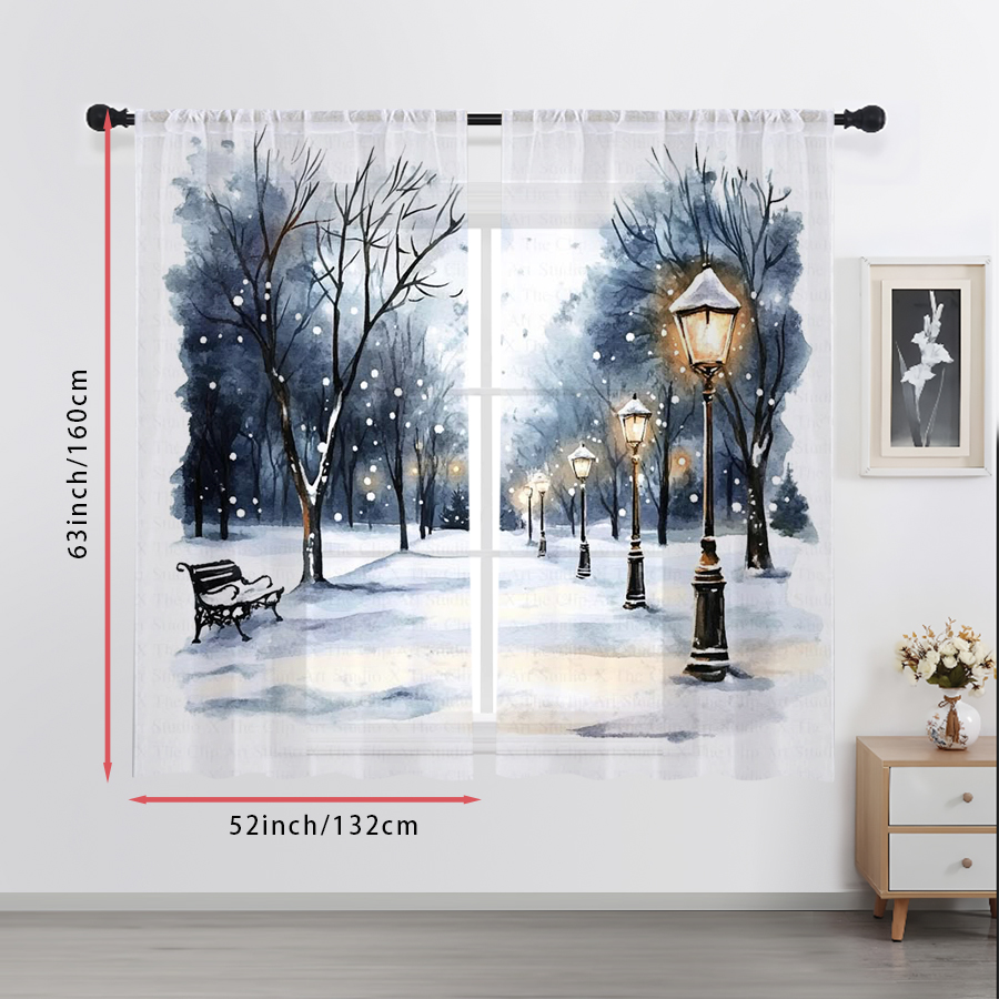 2PCS Sheer Curtains Winter Sno - Curtain Sheer Voile ulasan dan harga