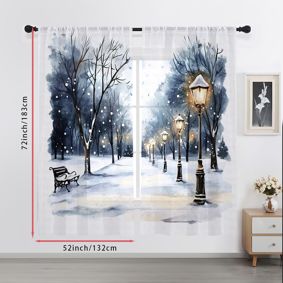 2PCS Sheer Curtains Winter Sno - Curtain Sheer Voile ulasan dan harga
