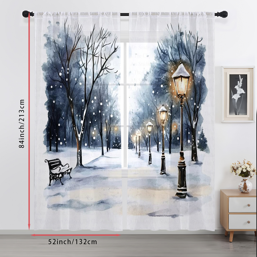 2PCS Sheer Curtains Winter Sno - Curtain Sheer Voile ulasan dan harga