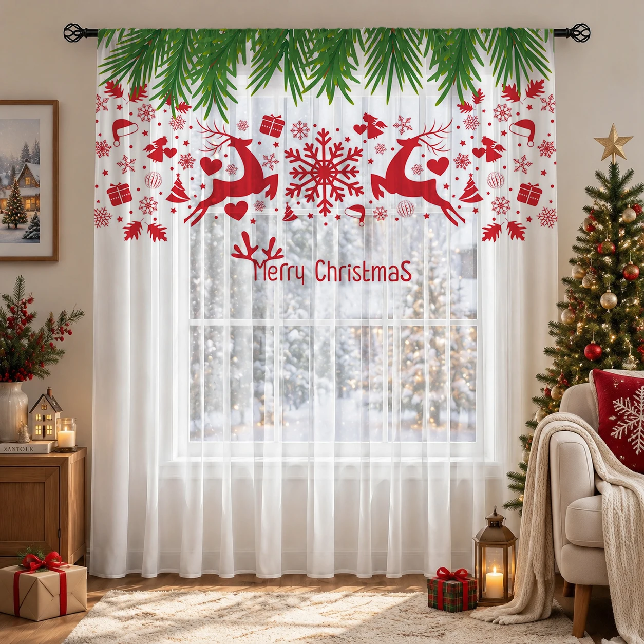 Christmas Gradient Sheer Curta - Curtain Sheer Voile ulasan dan harga