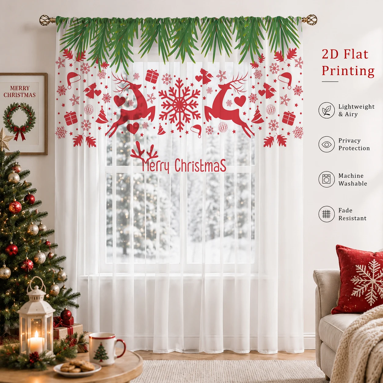 Christmas Gradient Sheer Curta - Curtain Sheer Voile ulasan dan harga
