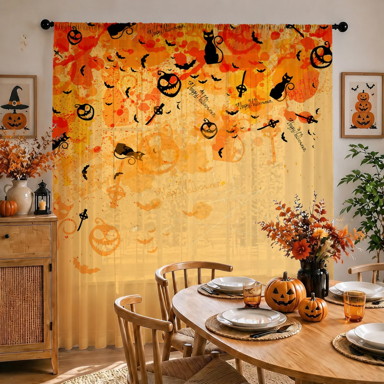 1Pc Spooky Halloween Sheer Cur - Curtain Sheer Voile ulasan dan harga