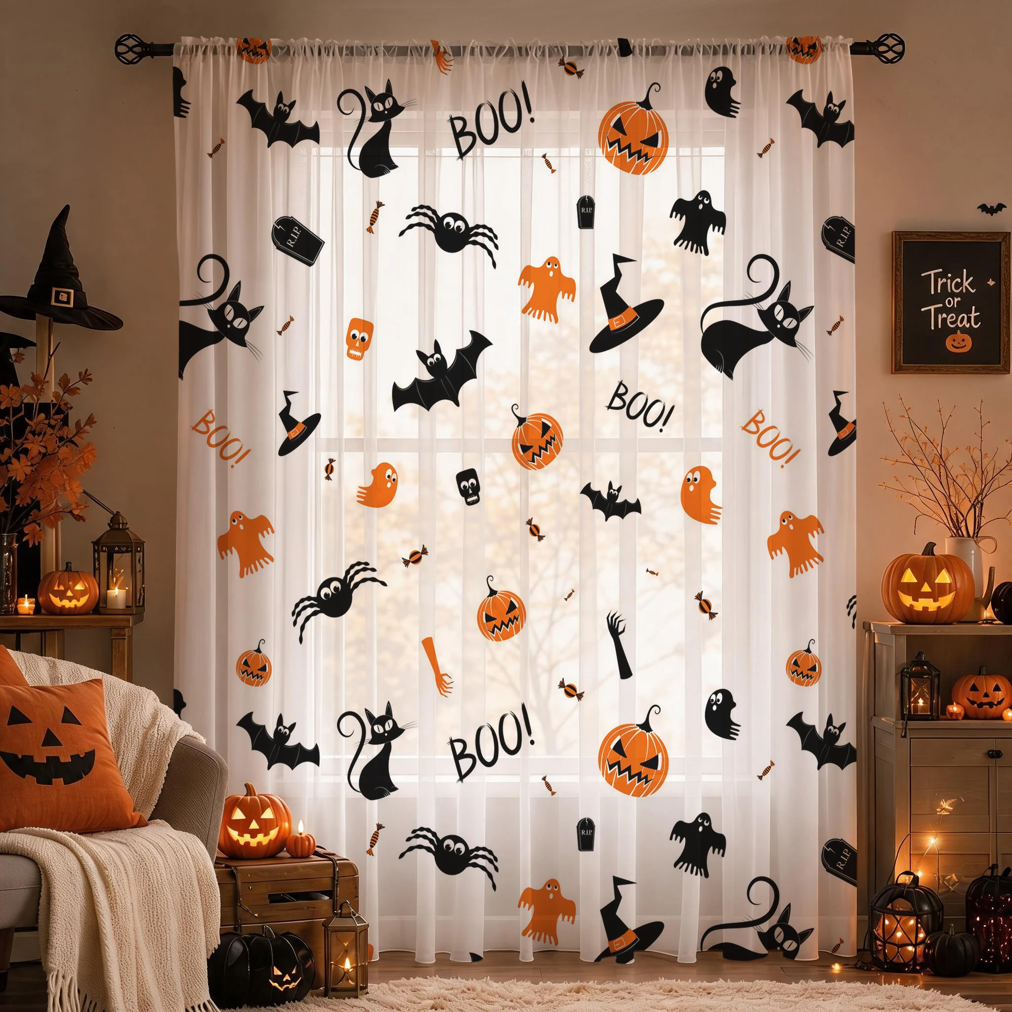 Halloween Festival Sheer Curta - Curtain Sheer Voile ulasan dan harga