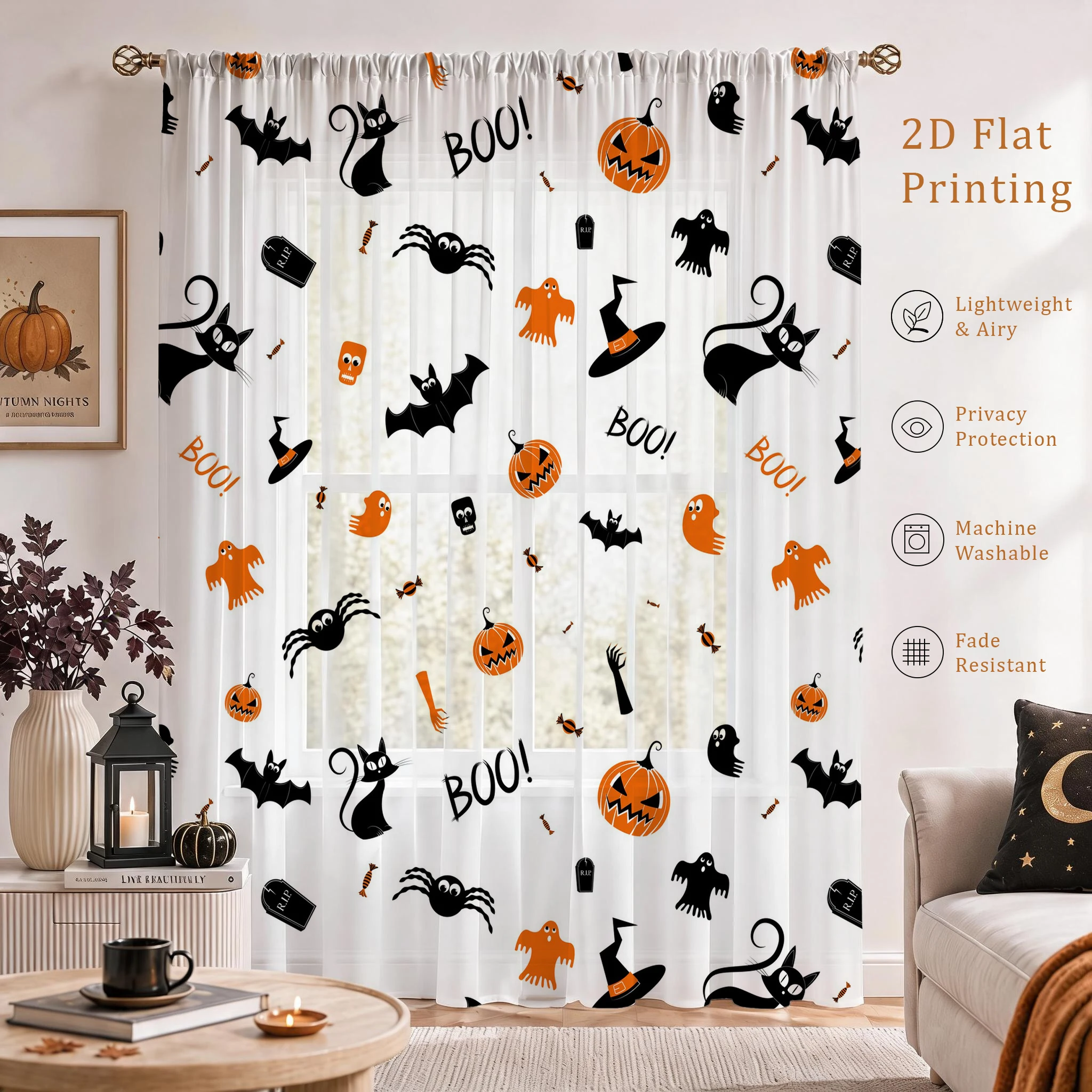 Halloween Festival Sheer Curta - Curtain Sheer Voile ulasan dan harga
