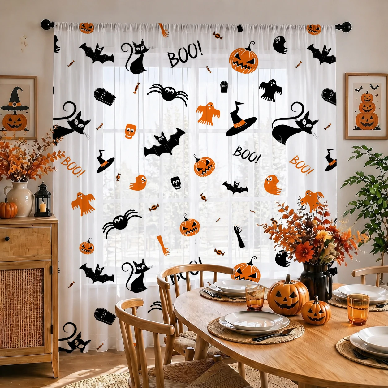 Halloween Festival Sheer Curta - Curtain Sheer Voile ulasan dan harga