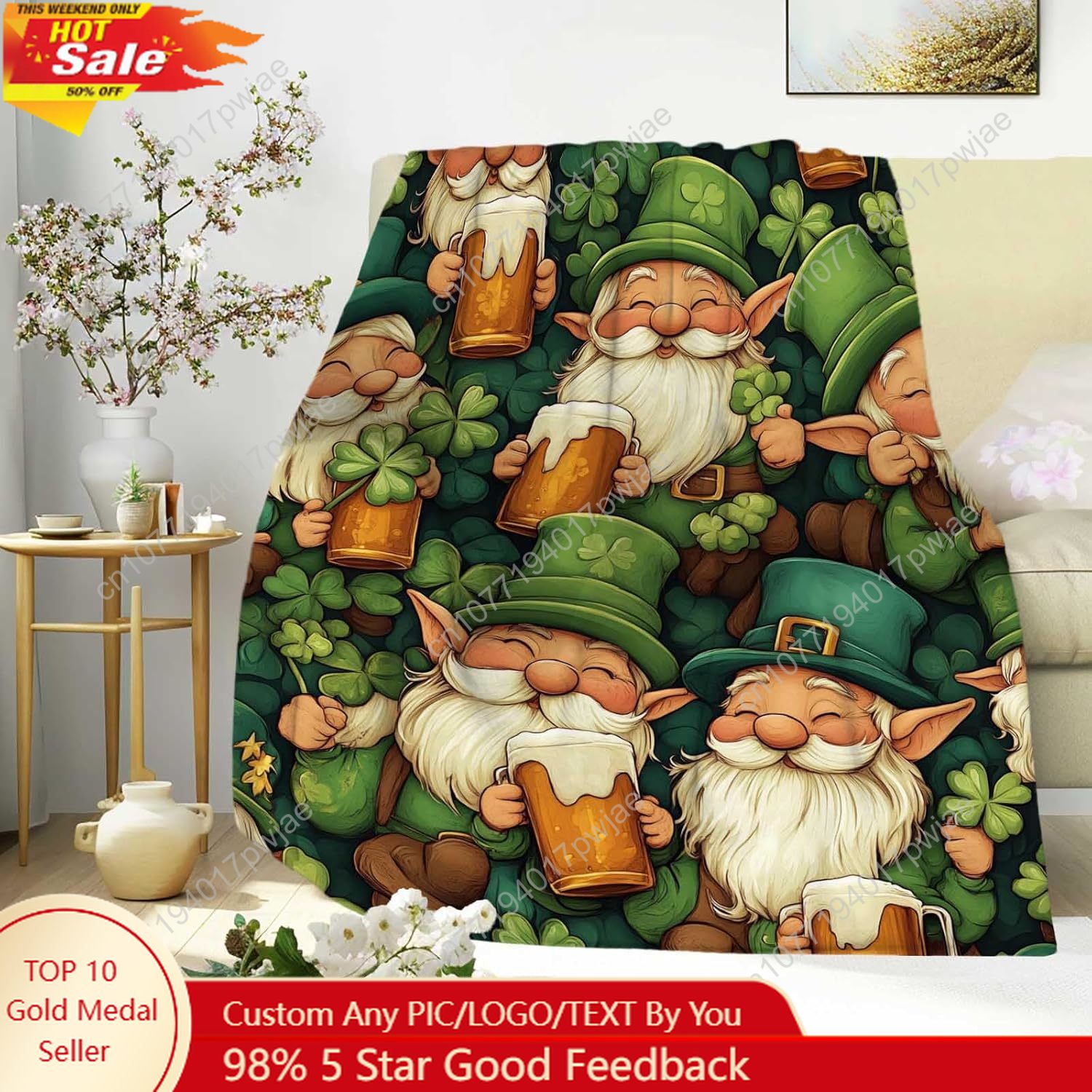 St. Patrick’s Day Gnome Throw  - Home And Textiles Today ulasan dan harga