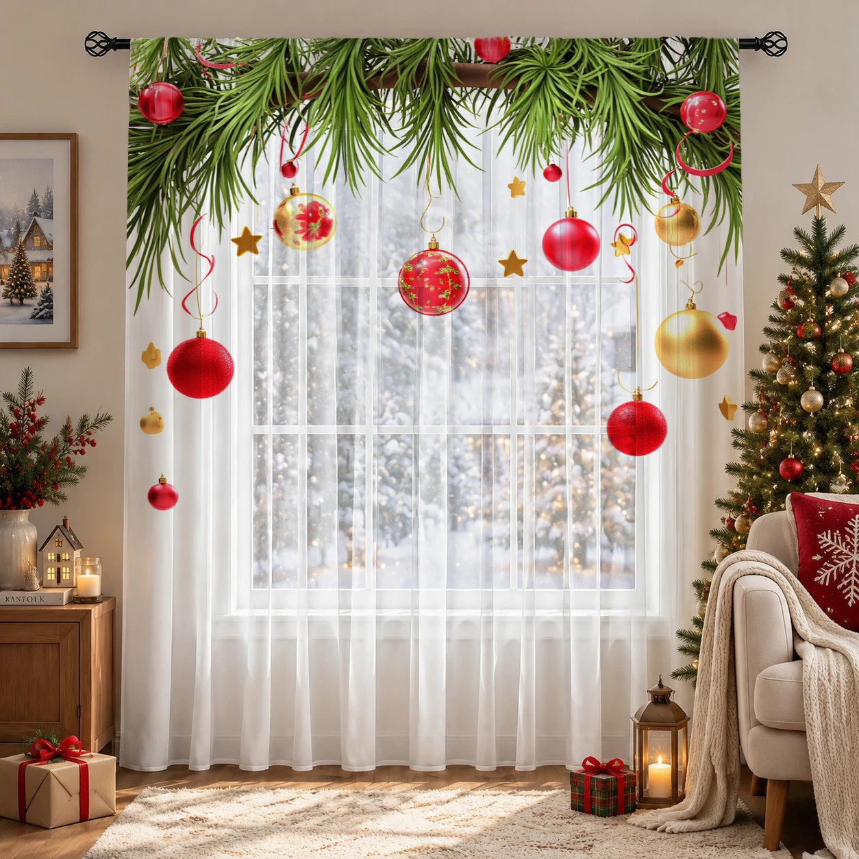 Christmas Gradient Sheer Curta - Curtain Sheer Voile ulasan dan harga