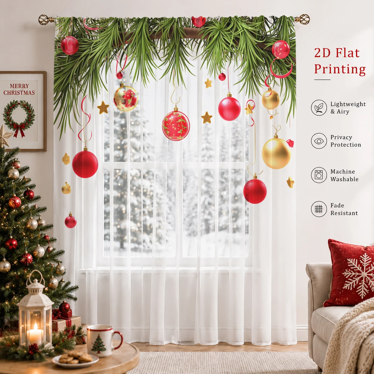 Christmas Gradient Sheer Curta - Curtain Sheer Voile ulasan dan harga
