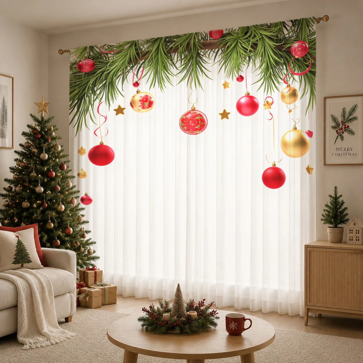 Christmas Gradient Sheer Curta - Curtain Sheer Voile ulasan dan harga