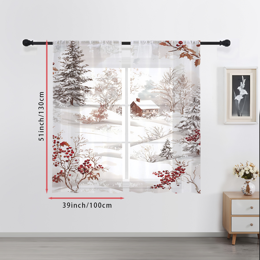 2PCS Sheer Curtains Winter Sno - Curtain Sheer Voile ulasan dan harga