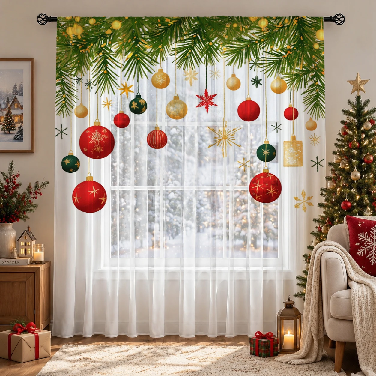 Christmas Gradient Sheer Curta - Curtain Sheer Voile ulasan dan harga