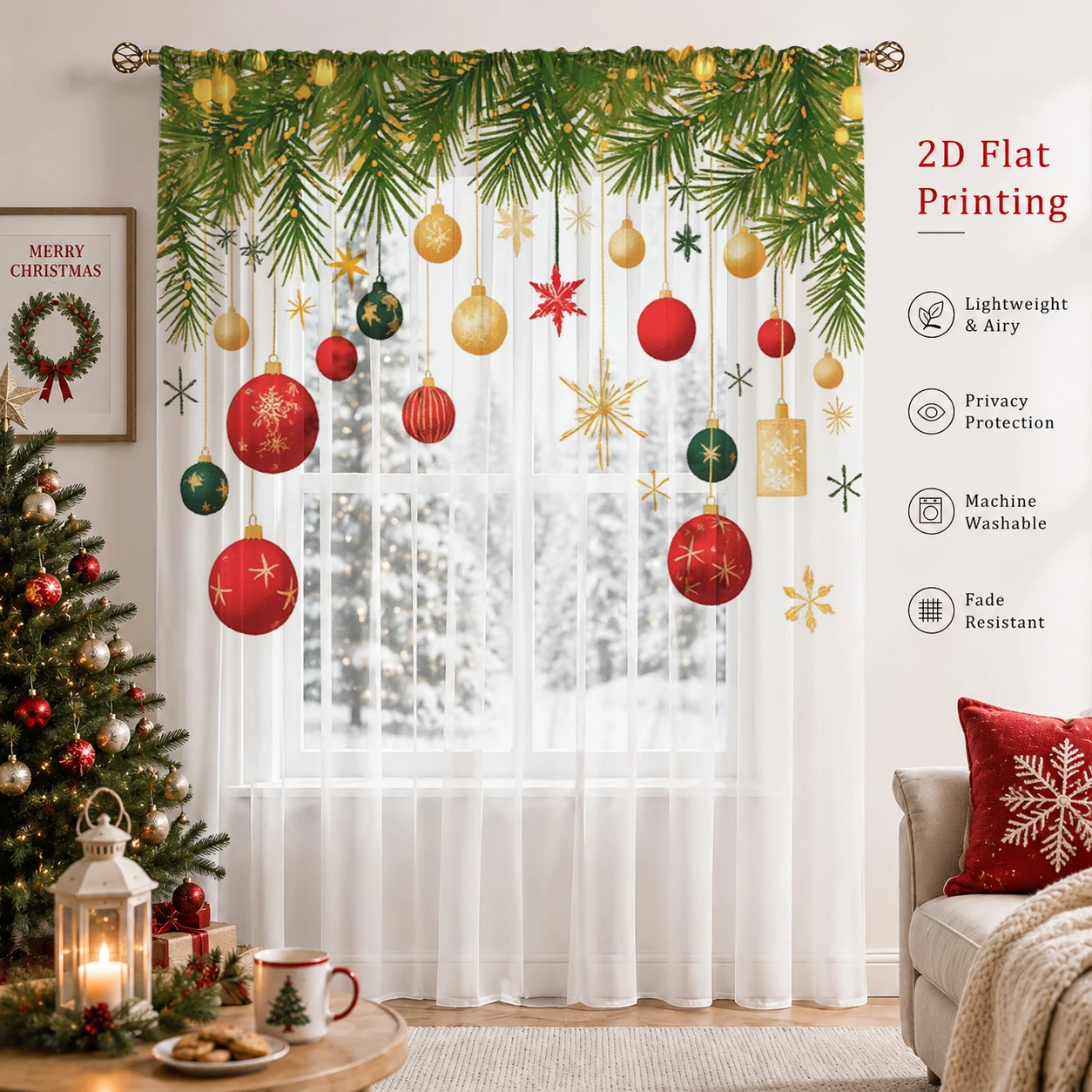 Christmas Gradient Sheer Curta - Curtain Sheer Voile ulasan dan harga