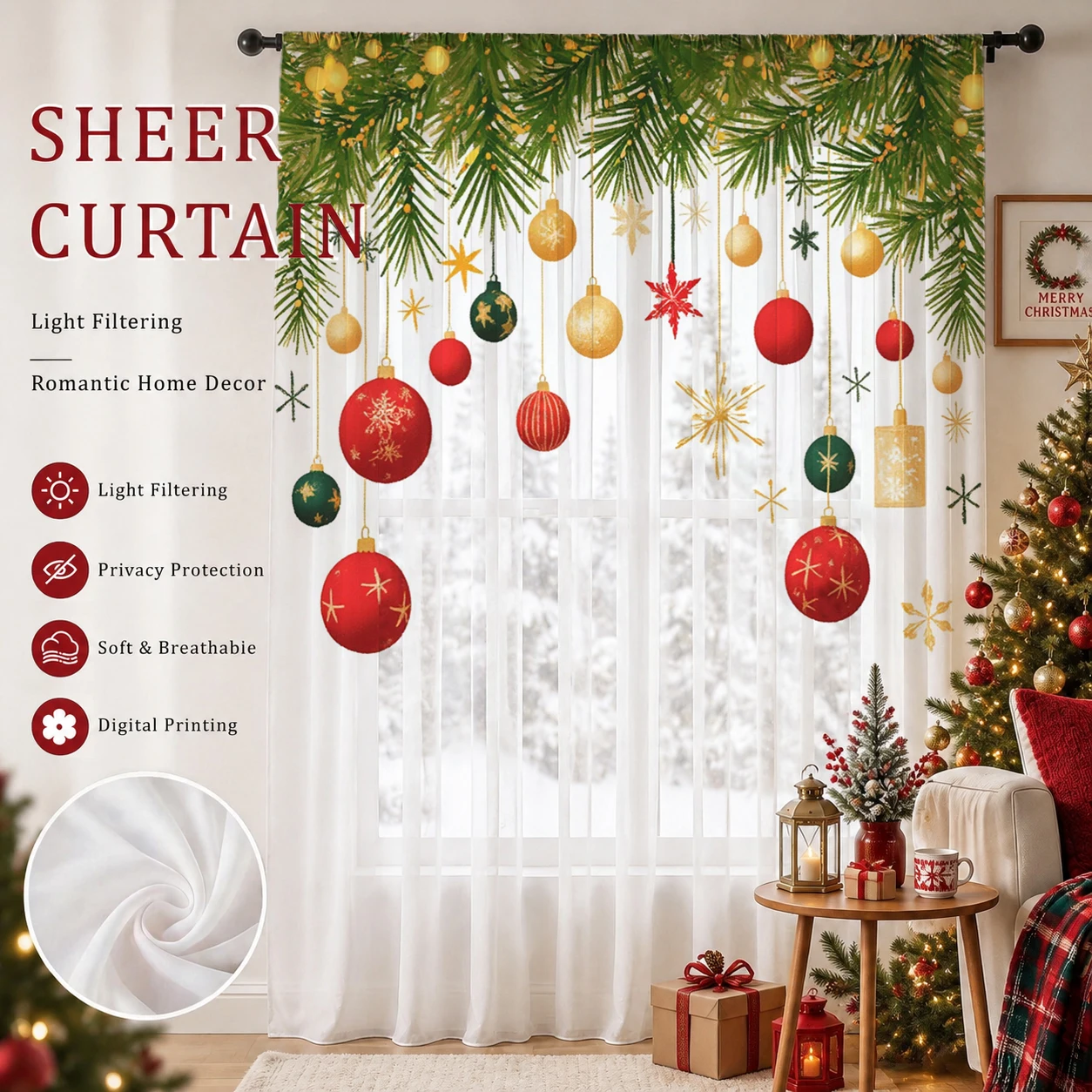 Christmas Gradient Sheer Curta - Curtain Sheer Voile ulasan dan harga