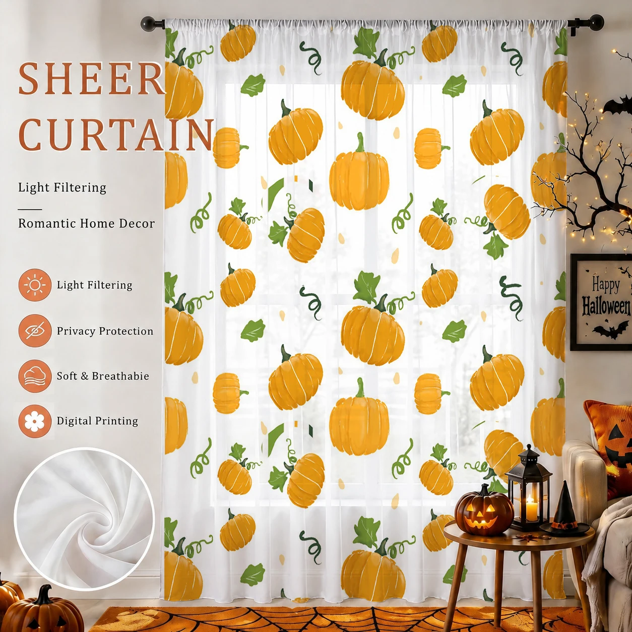 Halloween Sheer Curtain Rod Po - Curtain Sheer Voile ulasan dan harga