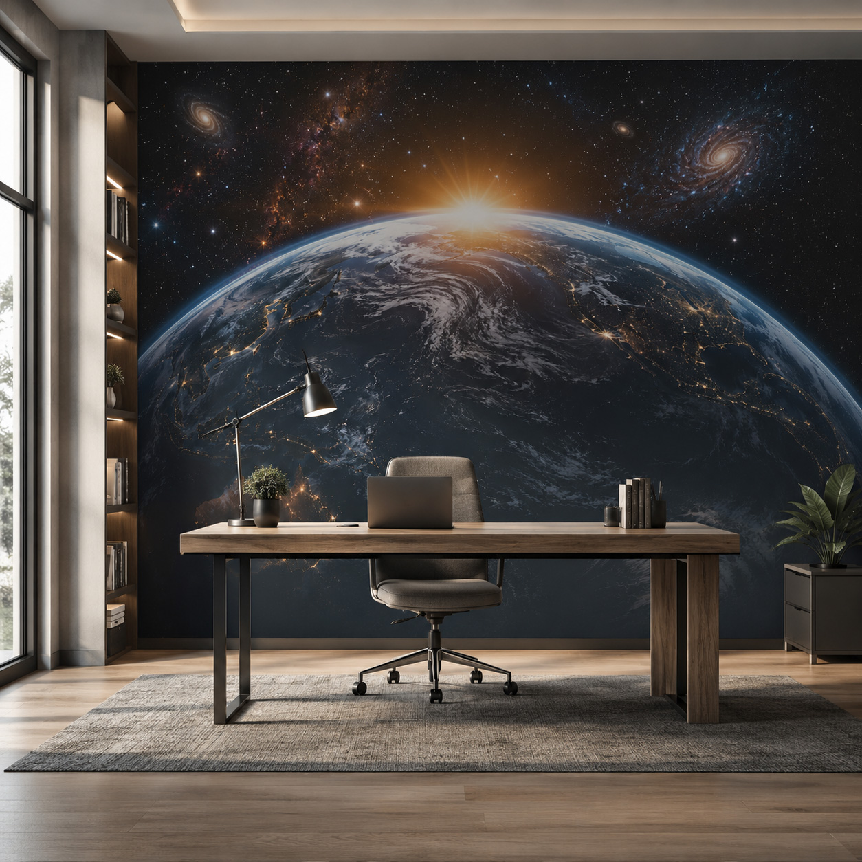 3D Space Earth Sunrise Wall Mu - Sunrise Home Textiles & Apparel ulasan dan harga